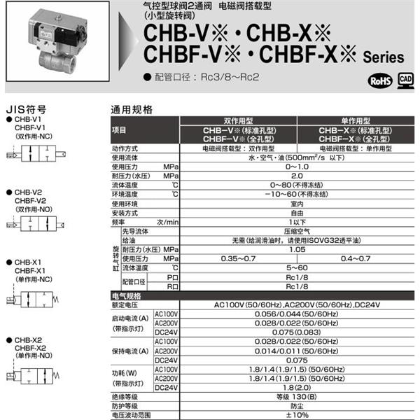 CKD喜開理氣控式球閥2?3通CHBF-X1-40-ND2-WS-AC100V