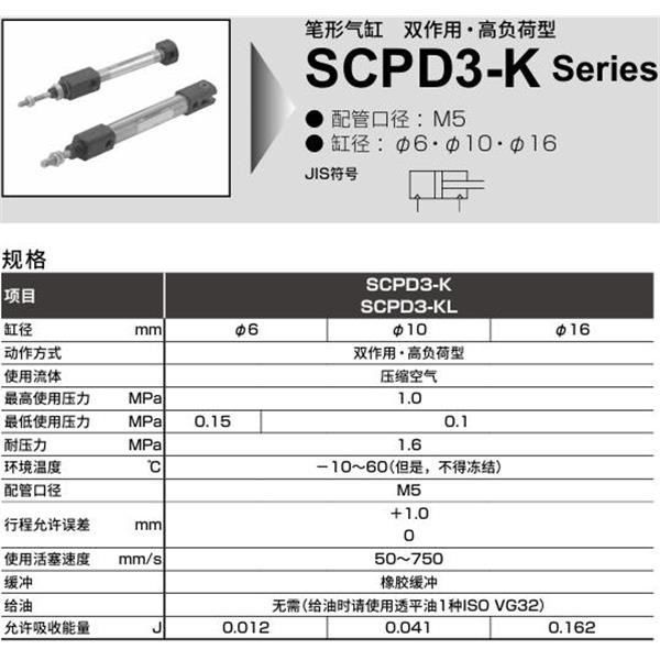 CKD喜開理筆形氣缸SCPD3-KL-LS-16-200-O-T5V-T-B2