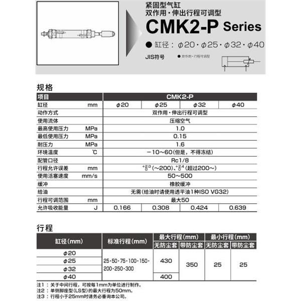 CKD喜開理緊固型氣缸CMK2-P-LS-32-50-25-T0H-R-J-I
