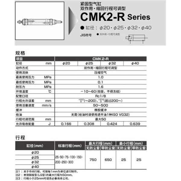 CKD喜開(kāi)理緊固型氣缸CMK2-R-FB-25-400-50-F-B2