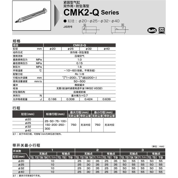 CKD喜開理緊固型氣缸CMK2-Q-LB-40-25-R-T0H-R-JI