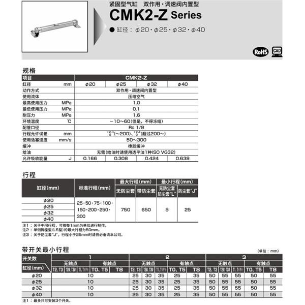 CKD喜開理緊固型氣缸CMK2-Z-LS-40-100-T0H-R-JI