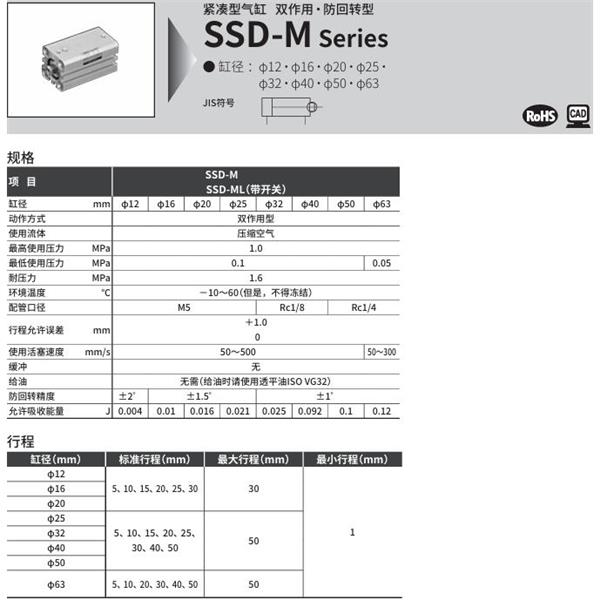 CKD喜開(kāi)理超級(jí)緊湊型氣缸SSD-ML-50-5-T0H-R-N-LB-I