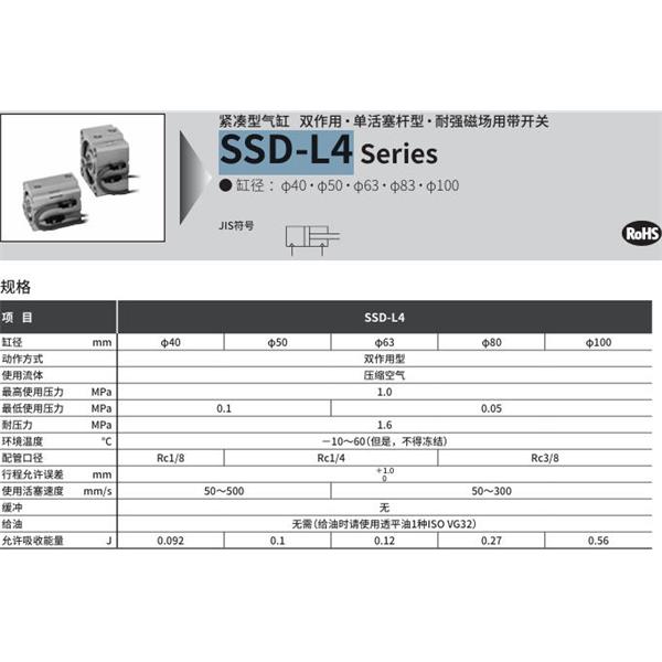 CKD喜開(kāi)理超級(jí)緊湊型氣缸SSD-L4-50-40-V0-D-N-LB-I