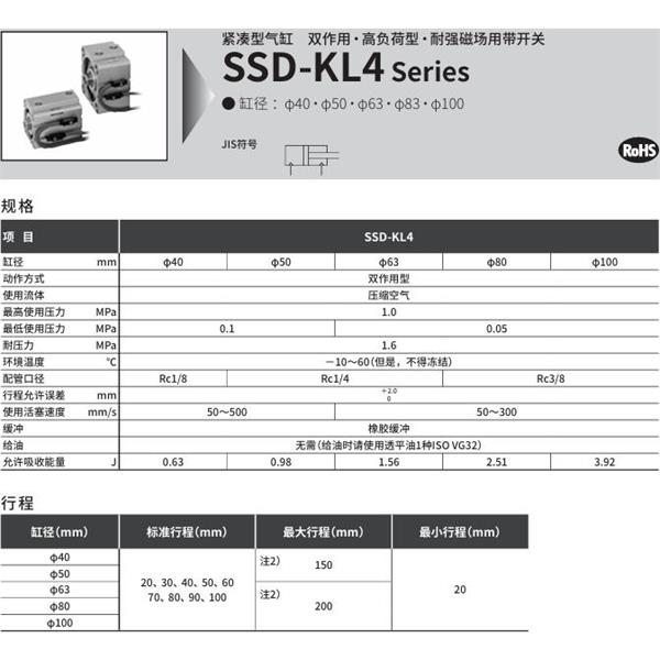 CKD喜開理超級緊湊型氣缸SSD-KL4-50-40-V0-D-N-LB-I